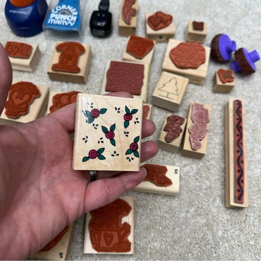 wood mounted rubber stamp‎ lot random various collection